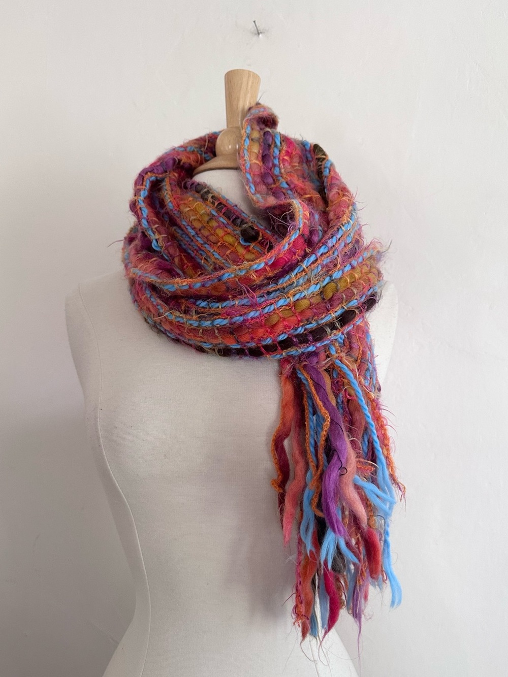 Fraas Textured Scarf Wool Blend Fringe Chunky Woven Wrap Shawl Italy
